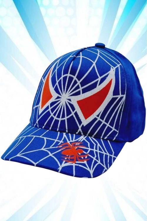 Erkek Çocuk 5-8 Yaş Pamuklu Spider Şapka Örümcek Adam Şapka Mavi