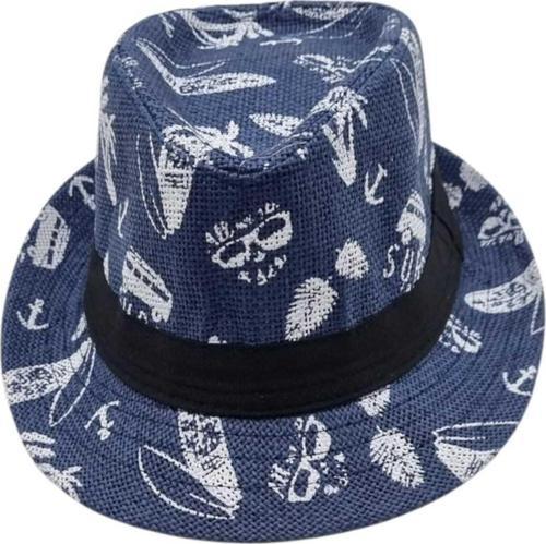 Unisex Çocuk 8  12 Yaş Hasır Fötr Şapka Lacivert