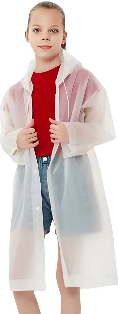 Unisex Çocuk Rüzgar Geçirmez Kapüşonlu Yağmurluk Eva Yağmurluk Beyaz Standart