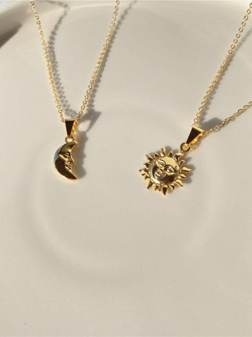 Ay Ve Güneş Sevgili Yakın Arkadaş Kolyesi Hediye Kutulu Gönderim Altın 55 cm