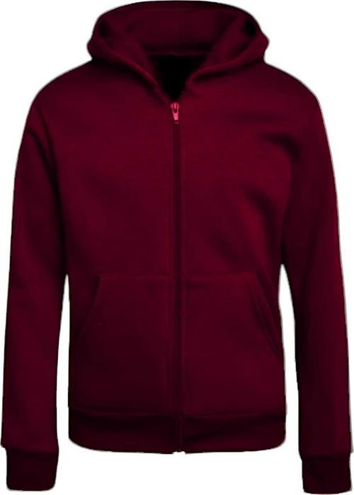 Çocuk Unisex Pamuklu Kapüşonlu Fermuarlı Sweatshirt Bordo 9 Yaş