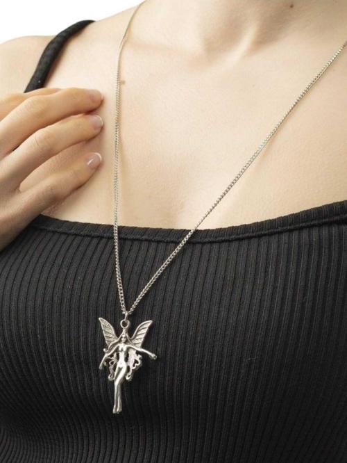 Unisex Kanatlı Melek Figürlü Antik Gümüş Kaplamalı Sevgili Kolyesi Gümüş