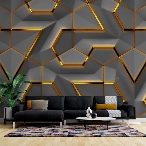 3 Boyutlu Siyah Gold Kabartma Görünümlü Duvar Kağıdı Baskı