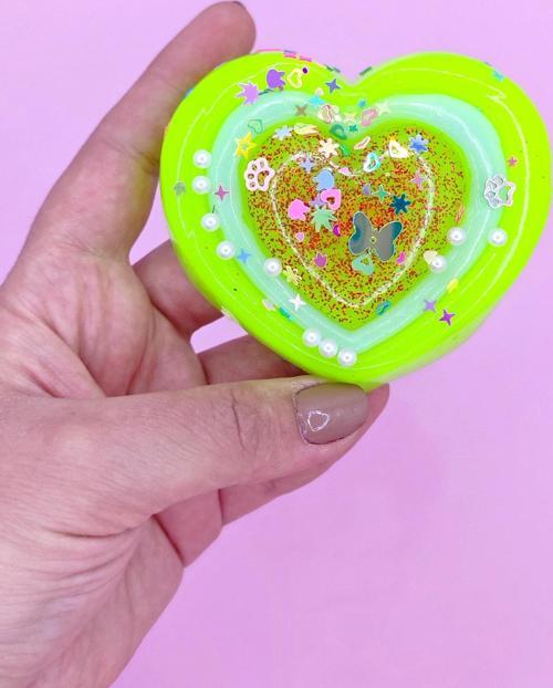 Sevimli Kalp Squishy Simli Yumuşacık (7x9 cm) Kalp Sukuşi - Yeşil