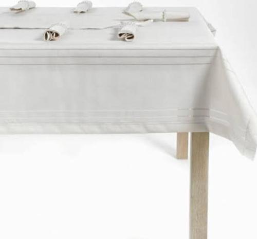 Beyaz Polyester Keten Kumaş Çizgili Masa Örtüsü 160 X 220 Cm