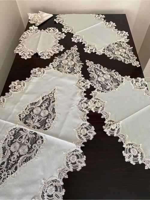 5 Parça Salon Takımı Linen Kumaş Fransız Dantelli