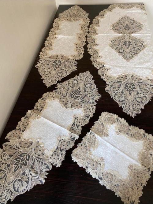 5 Parça Fransız Dantelli Kadife Salon Takımı