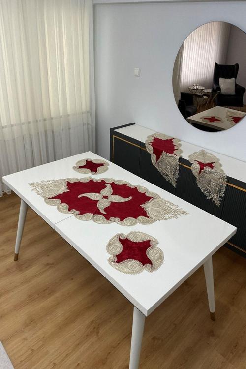 5 Parça Salon Takımı - Lüx Kadife Dantelli 5 Parça Salon Seti