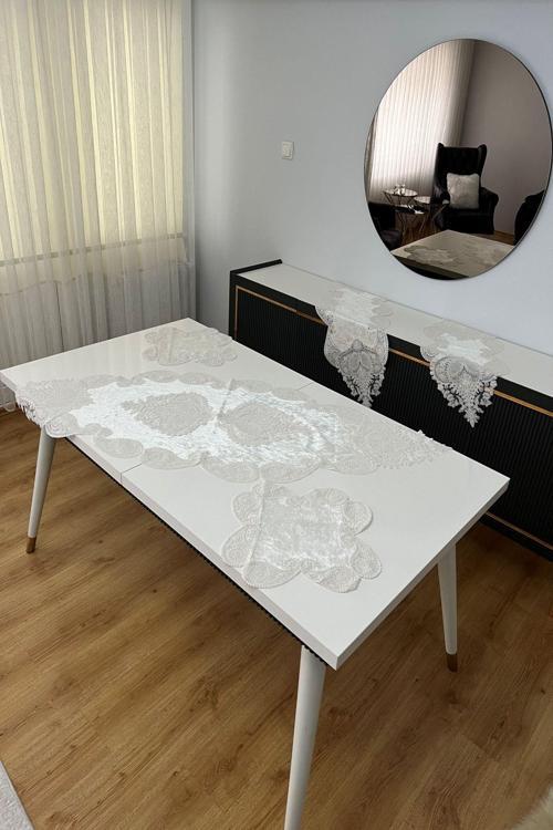 5 Parça Salon Takımı - Lüx Kadife Dantelli 5 Parça Salon Seti