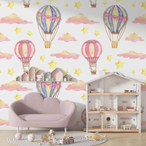 Uçan Balon Temalı Çocuk Odası Duvar Kağıdı Baskı