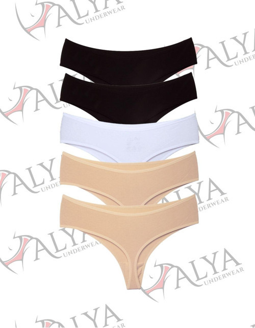 Kadın Külot Yüksek Bel Tanga, Toparlayıcı - 2 Siyah, 1 Beyaz, 2 Ten (S, M, L, Xl, 2Xl ) - 5 Adet