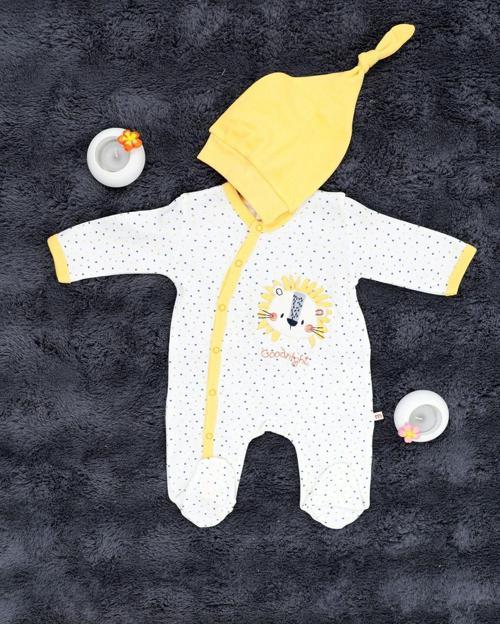 Aslan Desenli Çıtçıtlı Tulum / Şapka Hediye / %100 Pamuklu
