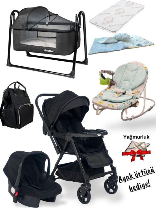 10 Parça Bebek Seti / Trendy Bebek Arabası/Puset/Beşik/Ana Kucağı/Yatak/Uyku Seti/Ayak Örtüsü