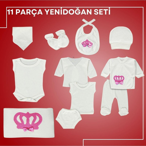 11'Li Bebek Hastane Çıkışı / Zıbın Seti / Kız Bebek Seti / Hediyelik Yeni Doğan Seti / 11 Parça