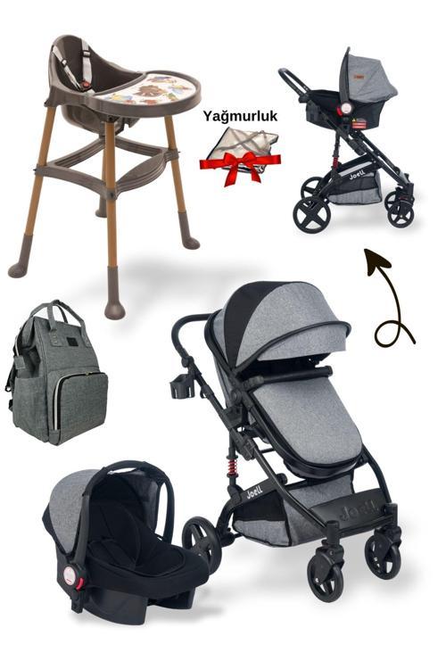 5'Li Bebek Seti / Truva Travel Bebek Arabası / Mama Sandalyesi / Çanta / Puset / Yağmurluk