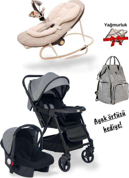 5'Li Bebek Seti Trendy Bebek Arabası/Puset/Ana Kucağı/Çanta/Ayak Örtüsü/ Yağmurluk Hediye