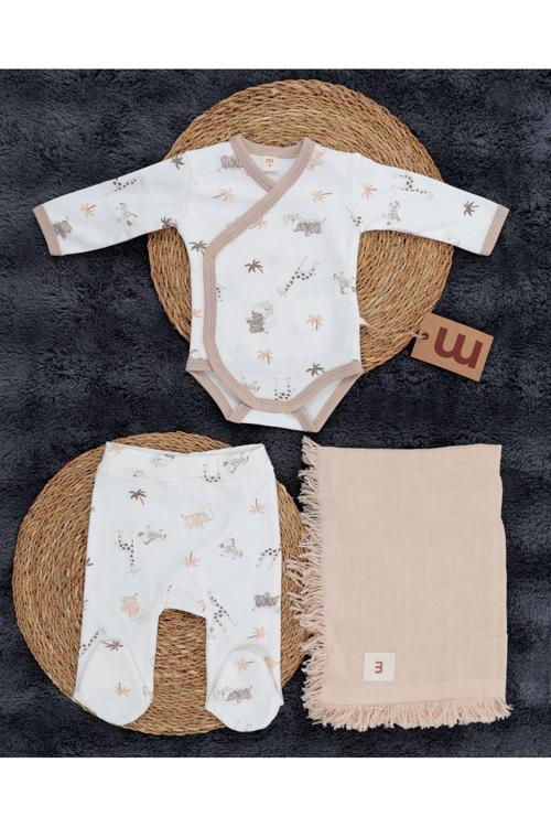 3'Lü Hastane Çıkışı / Bady & Pantolon & Müslin Battaniye / %100 Pamuklu / Kız Bebek