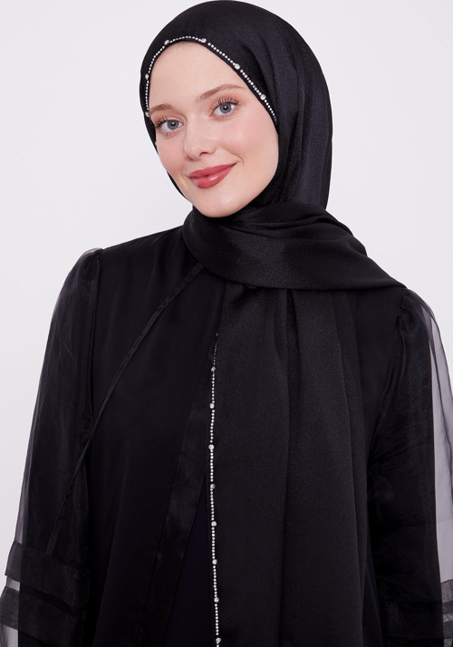 Siyah Tek Taşlı Diamond Şal