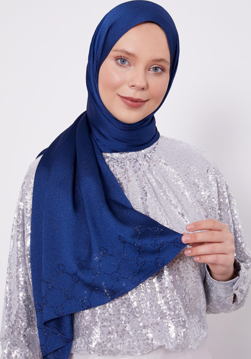 Lacivert Altıgen Desen Diamond Şal