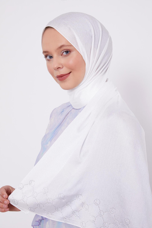 Ekru Altıgen Desen Diamond Şal