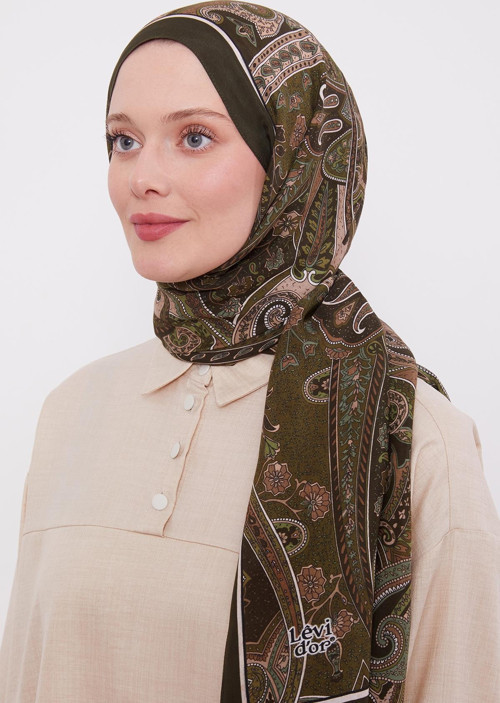 Yeşil Etnik Desen Royal Şal