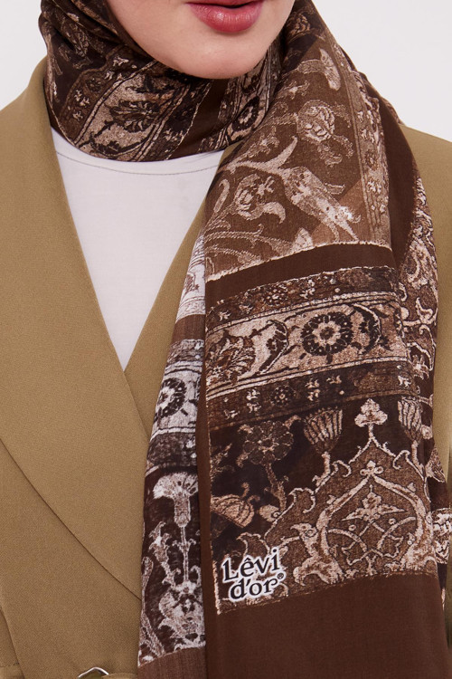 Kahve Motif Desen Royal Şal