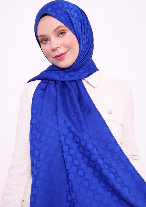 Saks Baklava Desen Blue Jakar Şal