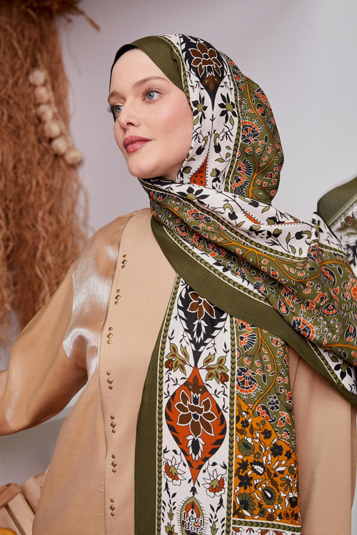 Haki Kenar Motif Desen Royal Şal