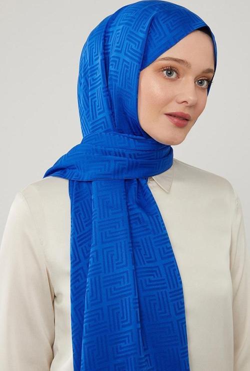 Saks Labirent Desen Blue Jakar Şal