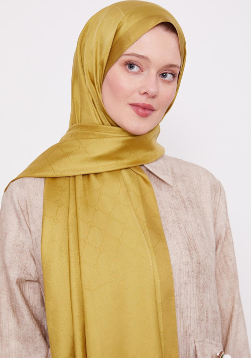 Fıstık Yeşili Petek Desen Monogram İpek Şal