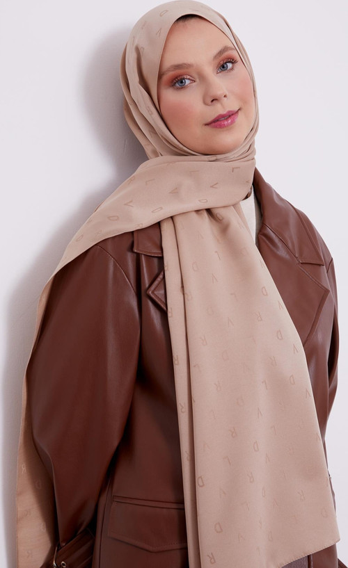 Cappuccino LVD Baskılı Blue Jakarlı Şal