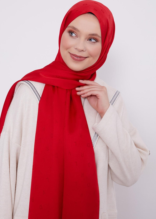 Kırmızı LVD Baskılı Blue Jakarlı Şal