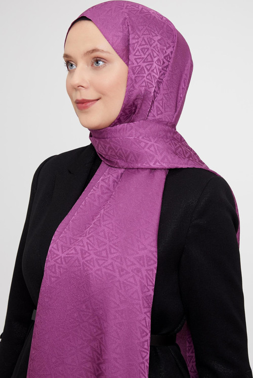 Mürdüm Üçgen Desen Jakarlı Janjan Şal