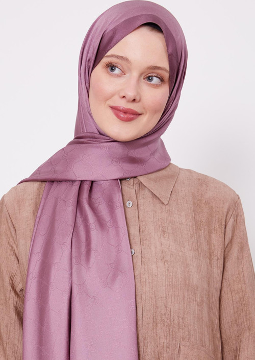 Mürdüm Petek Desen Monogram İpek Şal