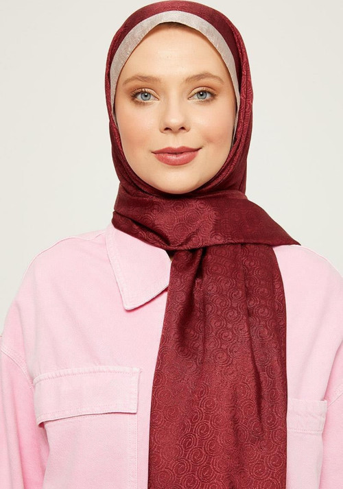 Bordo Halka Desen Monogram Şal
