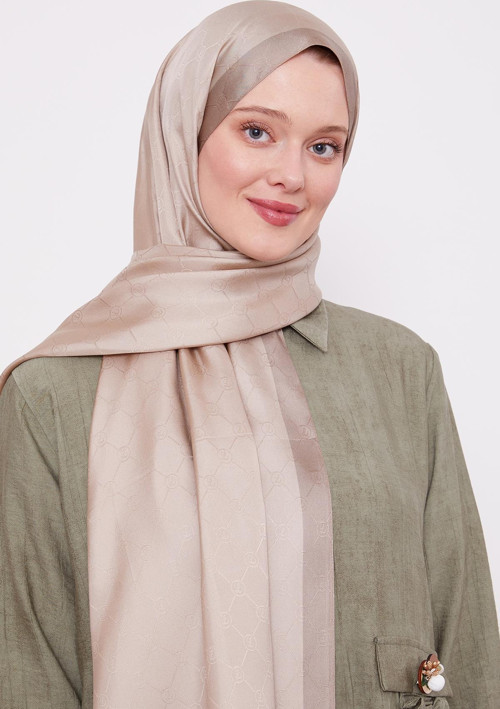 Vizon Petek Desen Monogram İpek Şal