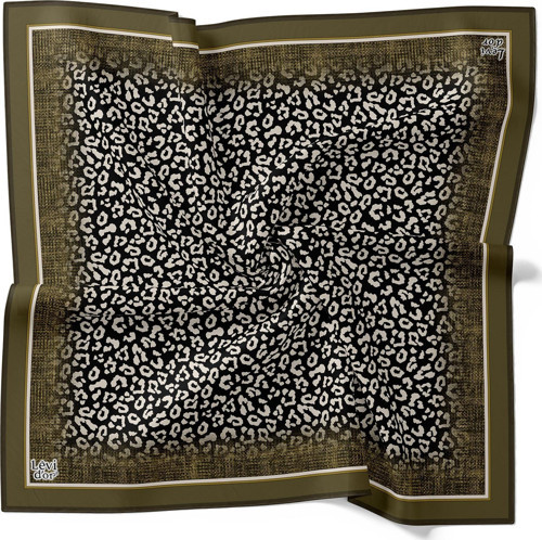 Haki Mini Leopar Twill İpek Eşarp