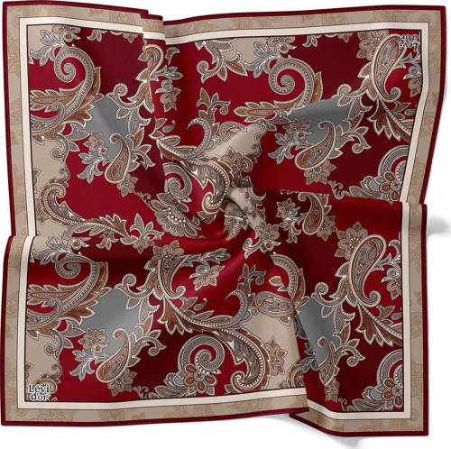 Bordo Motifli Twill İpek Eşarp