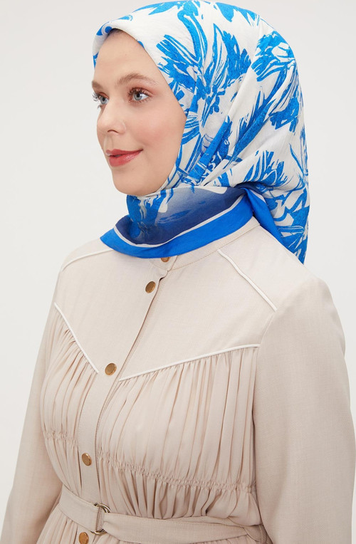 Saks Çiçek Soyut Desen Modal İpek Eşarp