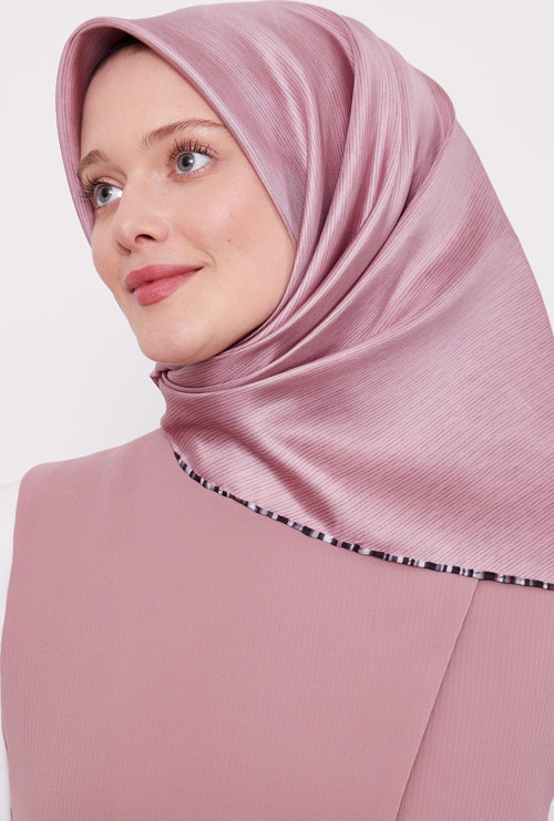 Gül Kurusu Çizgili Twill İpek Eşarp
