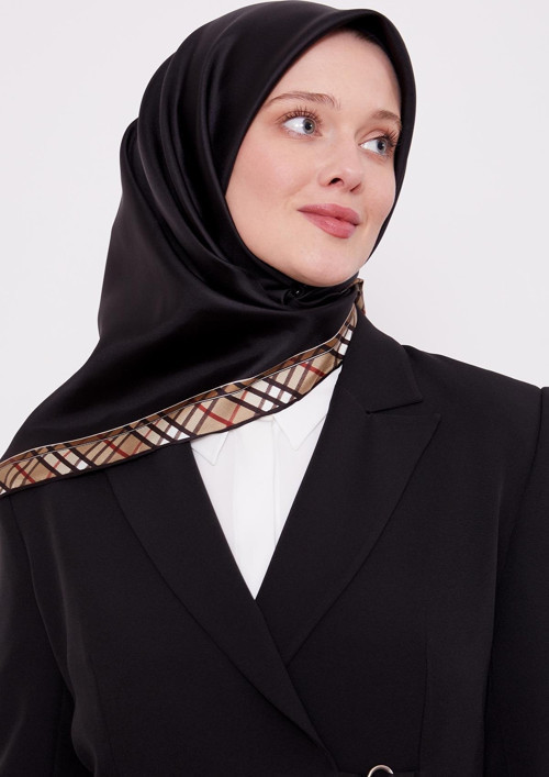 Acı Kahve Ekose Kenar Twill İpek Eşarp