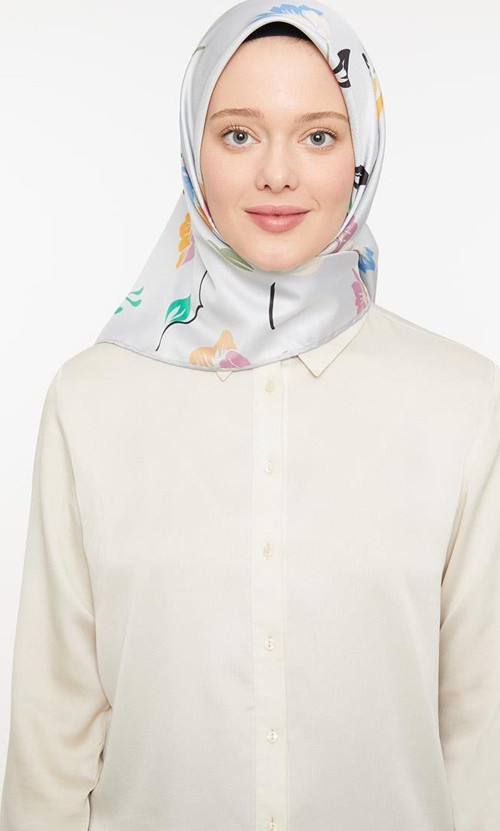 Taş Çiçekli Trend Twill Eşarp