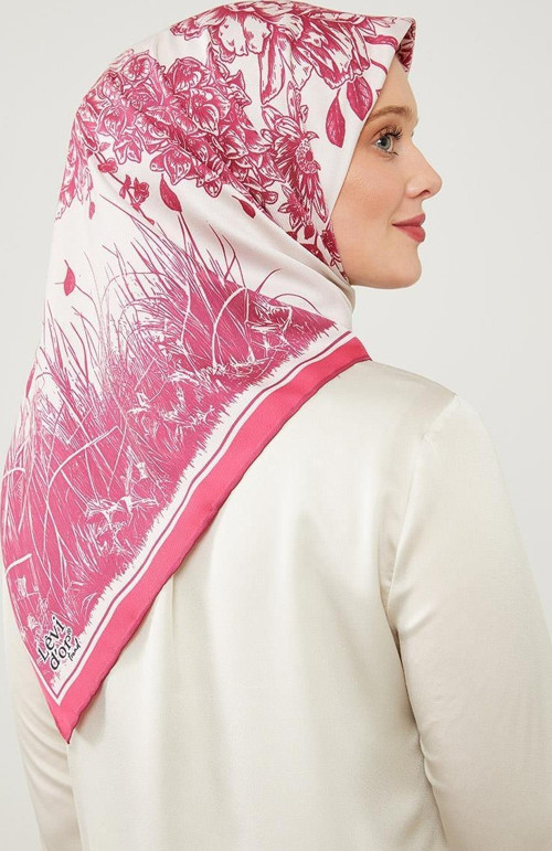 Fuşya Sazlık Desen Trend Twill Eşarp