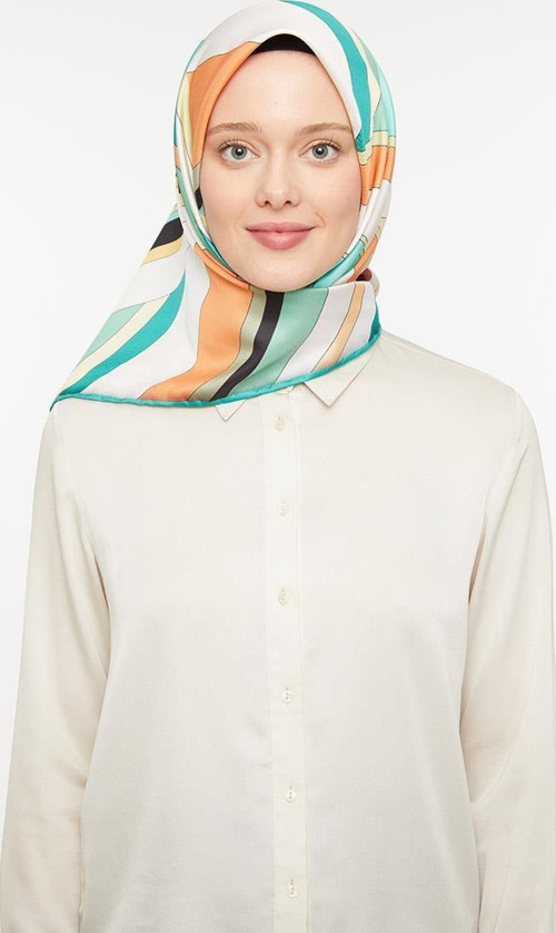 Yeşil Şeritli Trend Twill Eşarp