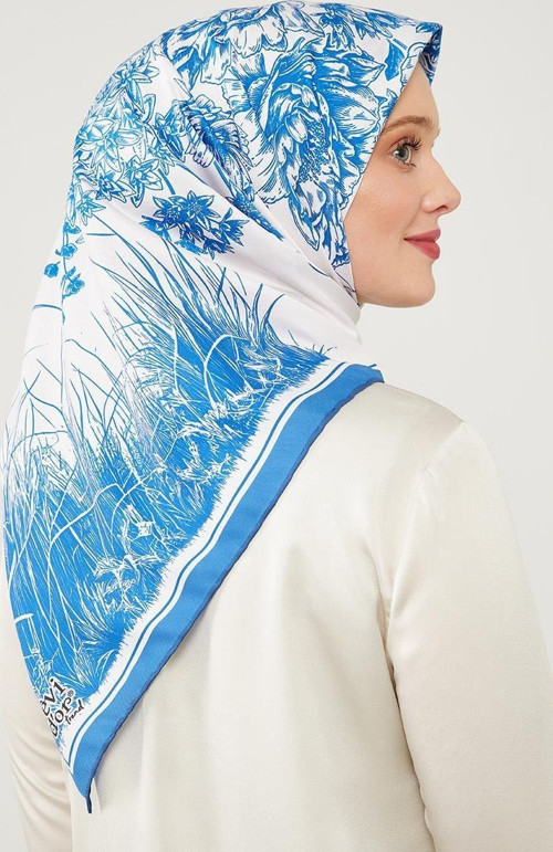 Lacivert Sazlık Desen Trend Twill Eşarp