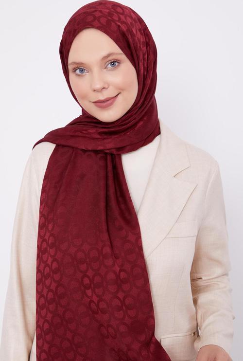 Bordo Halka Desen Jakarlı Janjan şal