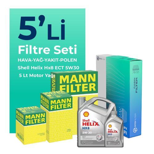 MANN Alfa Giulietta 1.6 Dizel 120 HP Filtre Bakım Seti Shell Motor Yağlı (2015-2020) 5 Li