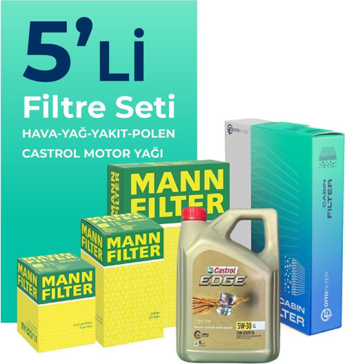 MANN Audi A5 2.0 Dizel Filtre Bakım Seti Castrol Motor Yağlı (2017-2021) 5 Li