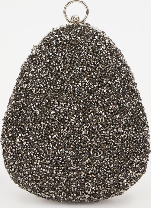 Mini Platin Oval Taşlı Abiye El Çantası