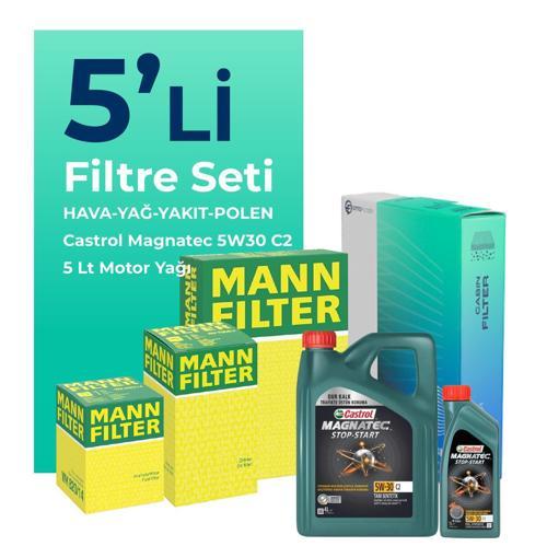 MANN Citroen C5 2.0 Dizel Filtre Bakım Seti Castrol Motor Yağlı (2004-2008) 5 Li